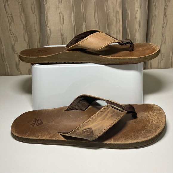 Reef Men's Size 9 Brown Leather Flip Flop Sandals Thongs - Picture 3 of 12